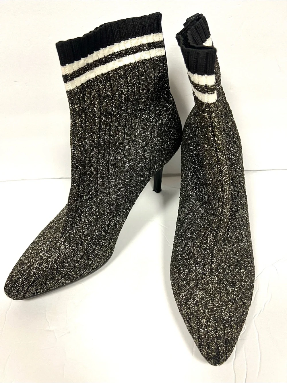 Stuart Weitzman sparkle Knit Sock Ankle Boots - Black/Gold Sz 7.5